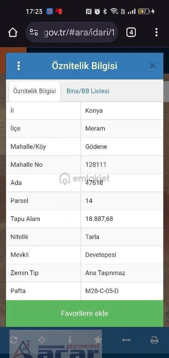 Meram Gödene'de Satılık 309 Metre Bahçe Yeri