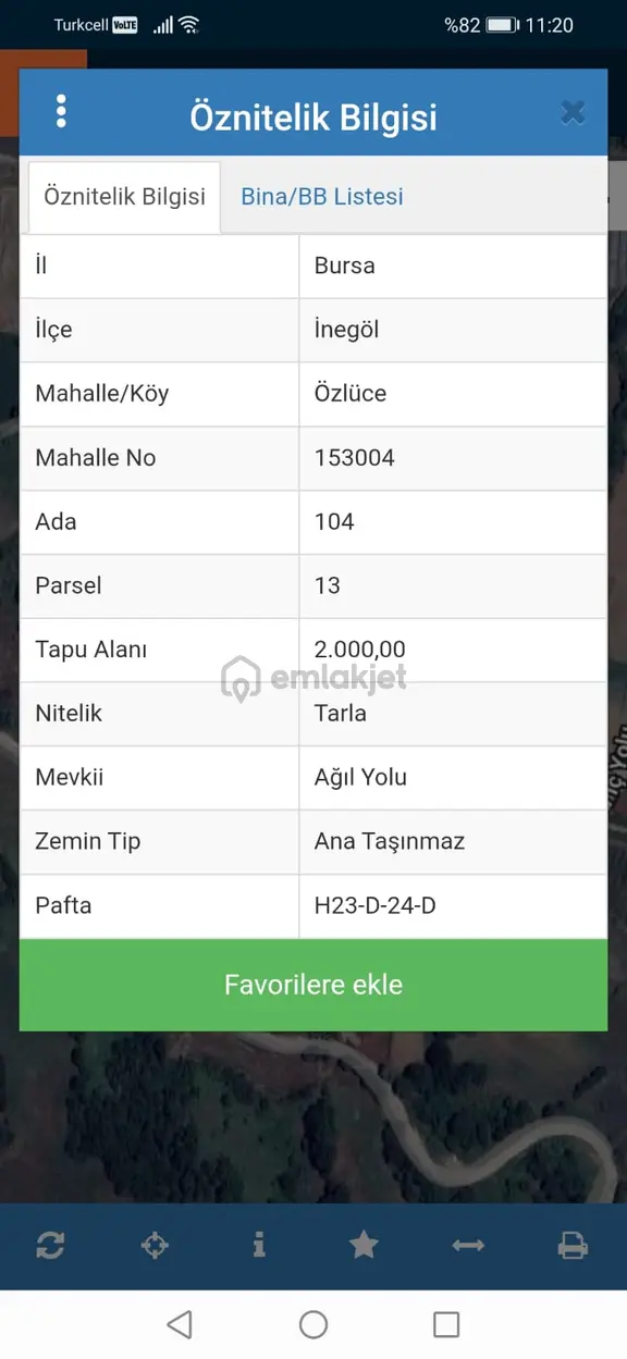 Bursa İnegöl Özlücede Satılık Tarla 1