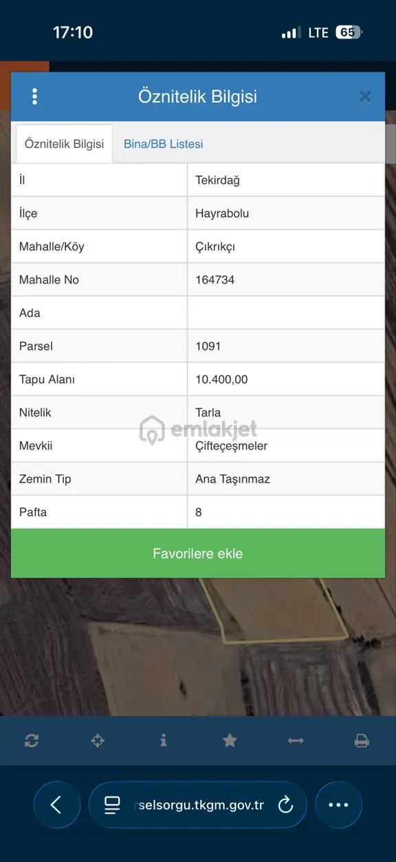 Tekirdağ Hayrabolu Çıkrıkçıda 10.400m2 Satılık Tarla 2