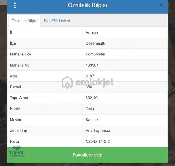 Antalya Döşemealtı Kömürcüler'de Yatırımlık Satılık 602 M2 Tarla