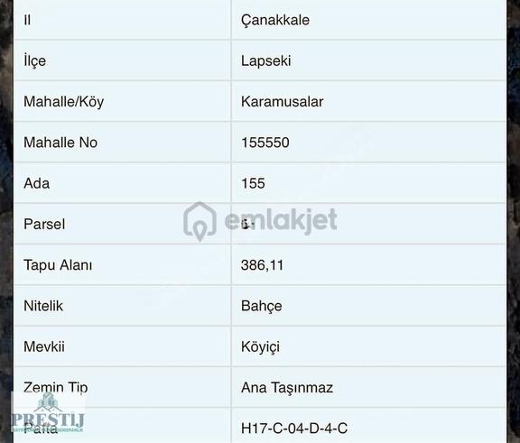 Prestijden Çanakkale Lapseki Karamusalar Köyü Satılık Bahçeler 2