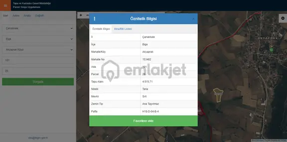 Çanakkale-biga-akyaprak Köyü 4515m2 Müstakil Tapu Tarla 1