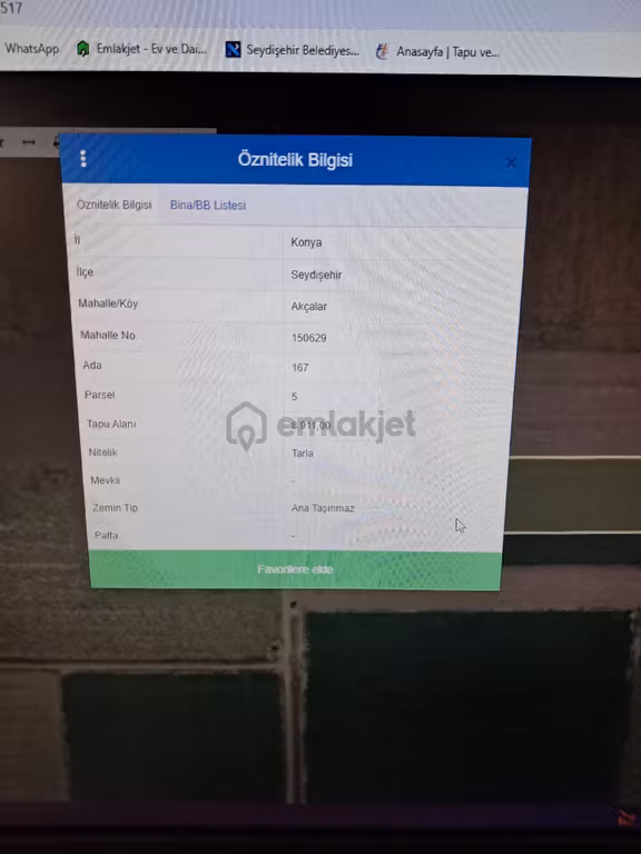 Konya Seydişehir Akcalar Mahallesinde Satılık Tarla 1