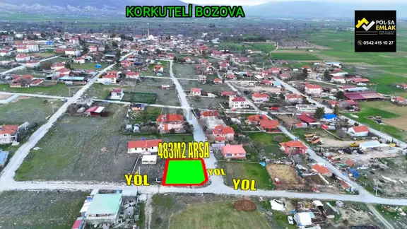 Korkuteli Bozova'da Satılık 483m2 Köşe Başı İmarlı Arsa 1
