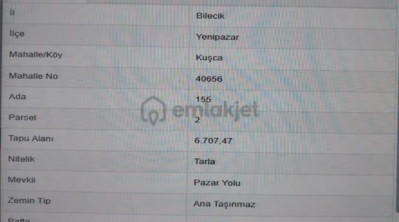 Bilecik Yenipazar Kuşça Köyü Satılık Takaslı 6707 M² Arazi 2