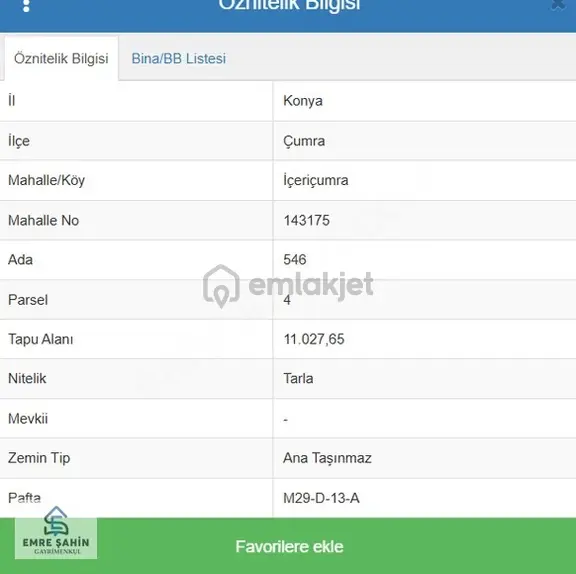 İçeri Çumra Tapulama Satılık Yola 100 Mt Müstakil Parsel Tarla 1