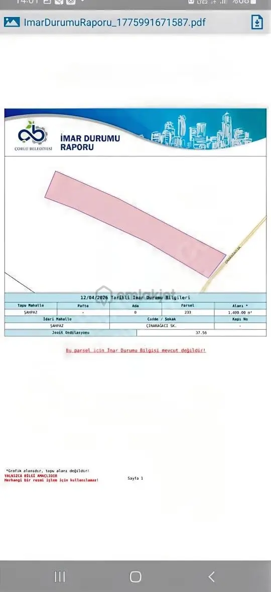 Fırsat Firsat Şahbaz Da 1400 M2 Mukemmel Bag Yeri 2