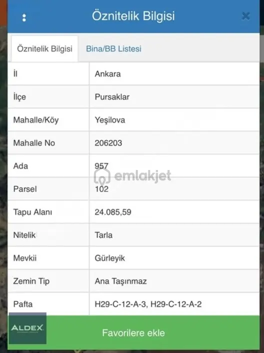 10.035 M2 Pursaklar Yeşilovada Satılık Tarla 1