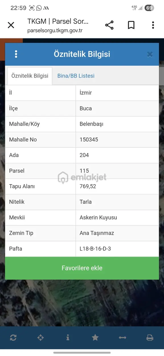 Asil'den Buca Belenbaşında 759 M2 Satılık Tarla 1