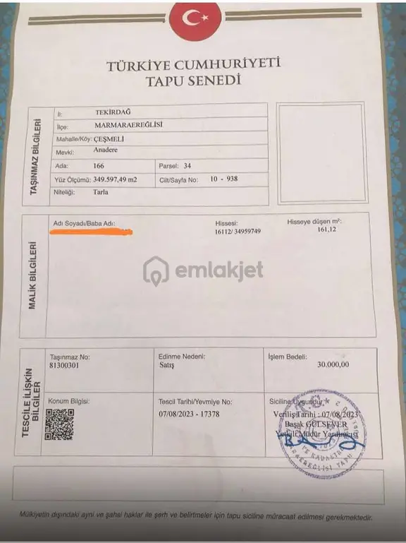 Tekirdağ Marmaraereğlisi Çeşmeli Satılık Arsa