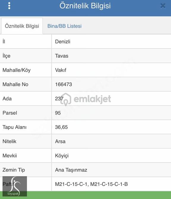 Denizli Tavas Vakıf 237 Ada 95 Par 36m2 +62m2 Arsa 2