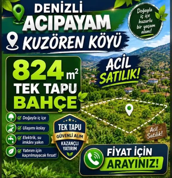 Balcity- Denizli Acıpayam'da 824 M2 Satılık Tarla 1