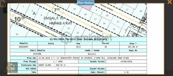 Ulus'tan Boğazköy'de 202m2 4 Kat 1.10 İmarlı İfrazlı Arsa 1