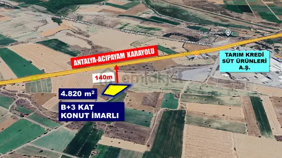 Acıpayam Antalya Yolu Tarım Kredi Yanı Konut İmarlı B+3 Kat Arsa 1