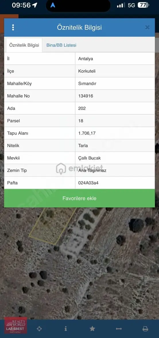 Korkuteli Simandır 1.706 M² Satılık Tarla, 202/18 2