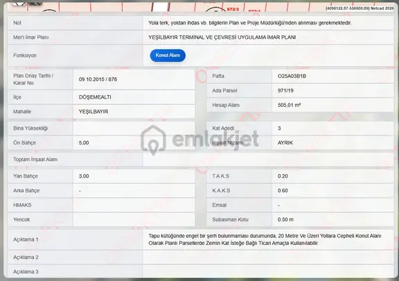 Döşemealtı Yeşilbayır'da Ana Yola 690m Uzaklıkta Arsa 2