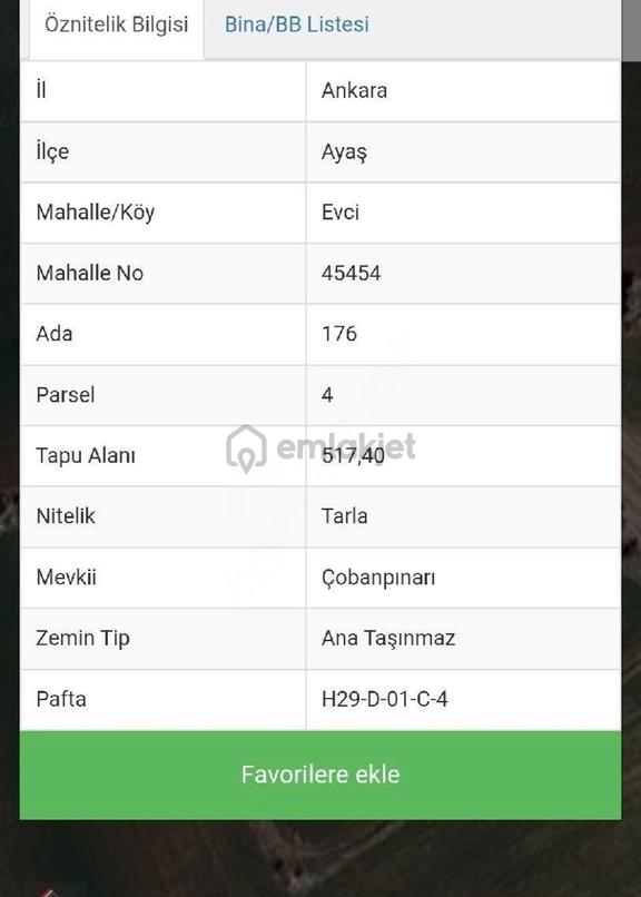 Ankara Ayaş Evci'de 517 M2 Satılık 2
