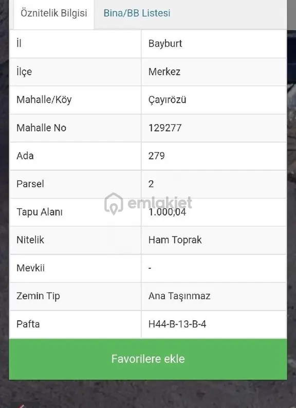 Bayburt Merkez Çayırözü'nde 1004 M2 Satılık 1