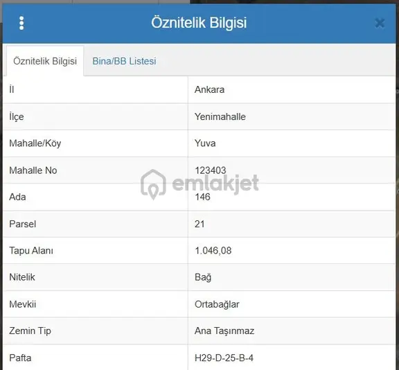 Yenimahalle Yuva Köy'de 523 M² Hisseli Tarla 1