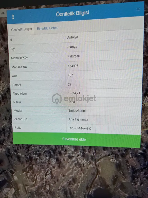 Alanya Fakırcalı Mah.tırılar Garipli Mevkii Satılık 1.534,71 M2 2