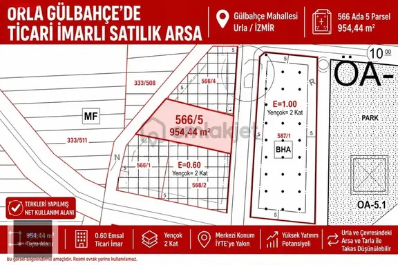 Urla Gülbahçe'de 0.60 Emsalli Ticari İmarlı 954 M² Fırsat Arsa 2