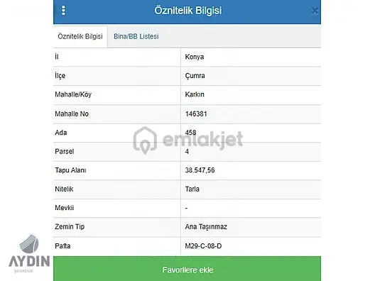 Aydın Satıyordan Çumra Karkın Mah. Müstakil 38.547m2 Tarla 2