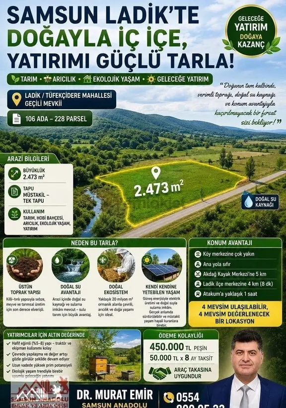 Taksitle Yatırım Fırsatı Ladikte 2.5 Dönüm Satılık Tarla 1