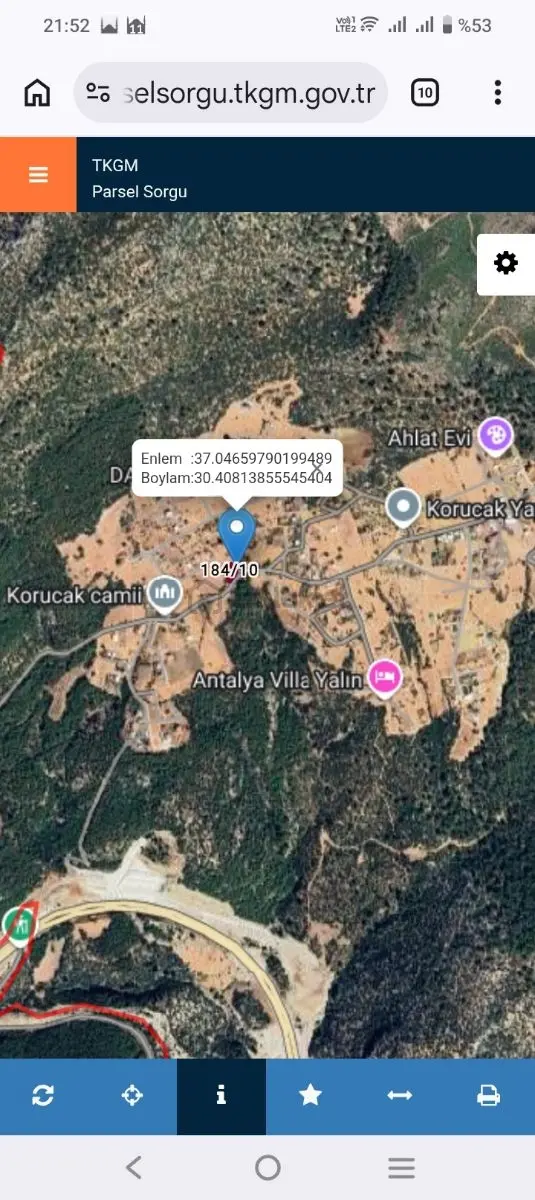 Antalya Bayatbadem Korucak Satılık 600 M2 Villa Arsası 1