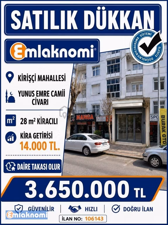 Emlaknomi'den Çarşı Merkez Satılık Kiracılı 28 M2 Dükkan