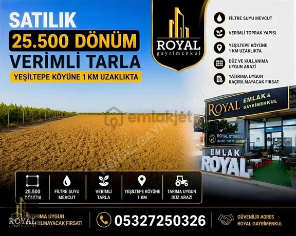 Aliefendioğlu Köyünde 25.500 Dönüm Sera İçin Uygun Verimli Tarla 1