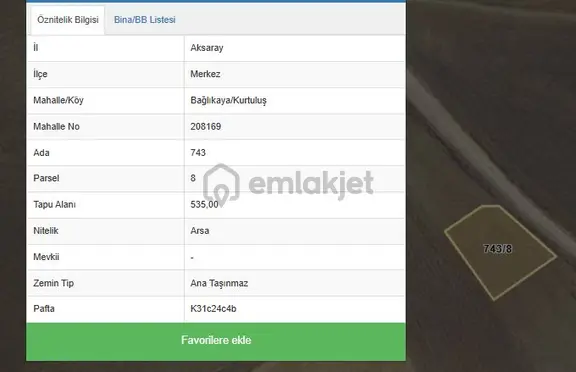 Aksaray Merkez-bağlıkaya Kurtuluş'da Satılık Arsa 1