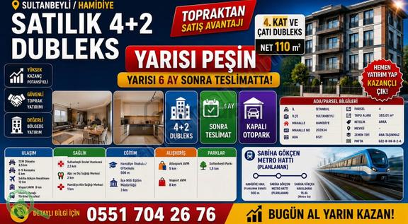 Sultanbeyli Hamidiye'de Yarısı Peşin 6ay Sonra Ödeme 4+2 Dubleks 1