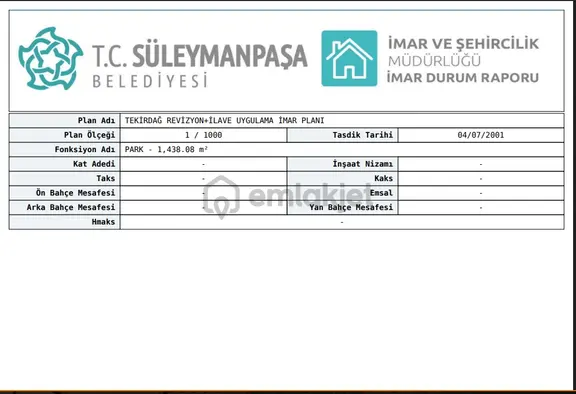 Tekirdağ Süleymanpaşa Yavuz'da 2 Kat İmarlı 3578 M2 Arsa 2