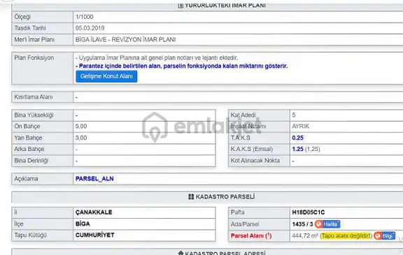 Çanakkale Biga Cumhuriyet Mah.444m2 5 Kat İmarlı Arsa 2