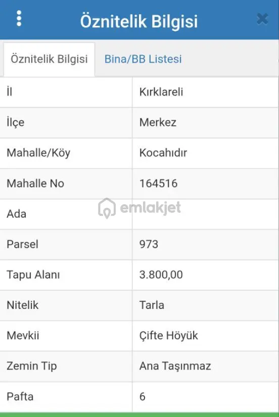 Kırklareli Merkez Kocahıdır 3800 M² Tarla 1