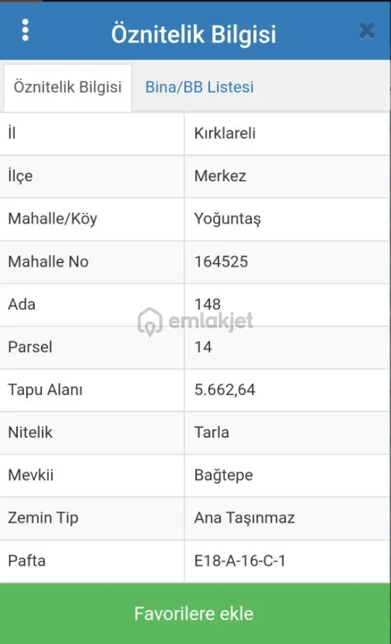 Sahibinden Kırklareli Merkez Yoğuntaş 5.662 M² Tarla 1