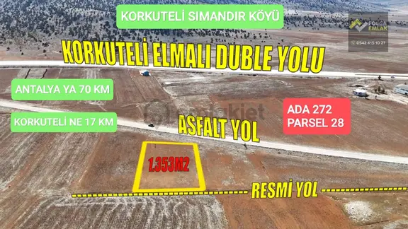 ✅antalya✅korkuteli✅sımandır Köyü ✅satılık 1.353m2 Tarla 1