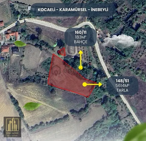 Karamürsel İnebeyli'de Satılık 5600 M2 Tarla + 184 M2 Bahçe 1