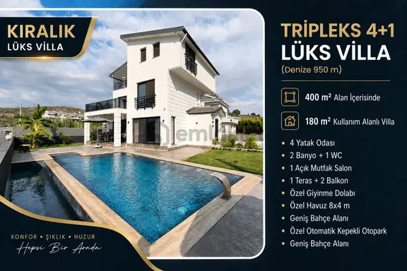 Fethiye Çalış Kiralık 4+1 Tamamen Müstakil Tripleks Villa 1