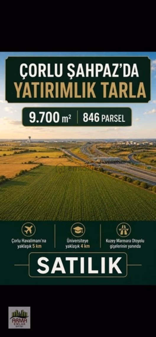 Çorlu Şahpaz Mahallesi Yatırımlık Tarla 1