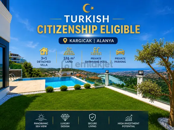 Alanya Kargıcakta Vatandaşlığa Uygun Özel Havuzlu 3+1 Villa 1