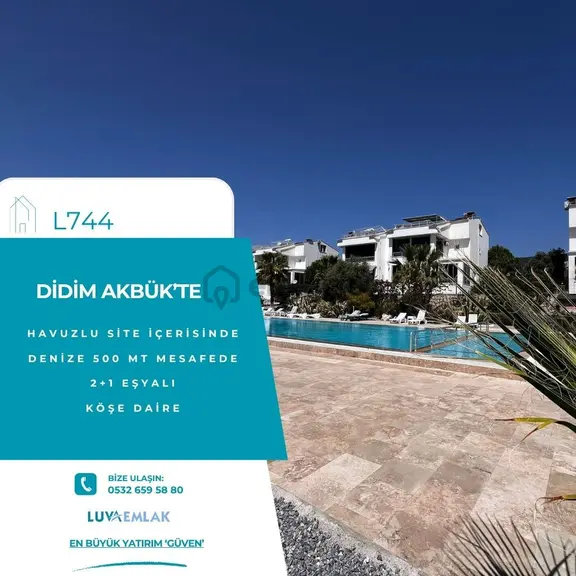 Didim Akbük’te Denize 500 Metre Mesafede Havuzlu Sitede Eşyalı 2+1 1