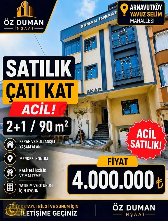 Acıl Arnavutköy Yavuz Selim Mah Nde Satılık Çatı Kat Daireler 1