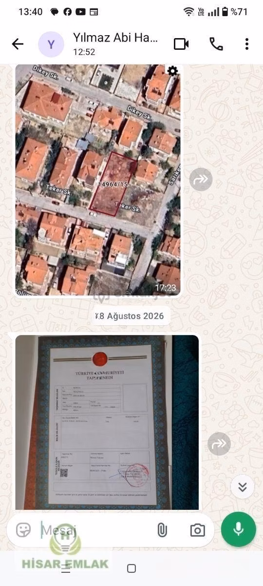 Hisar Emlak'tan Hüsamettin Çelebide Müstakil Arsa 2
