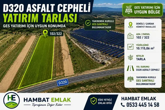 D320 Asfalt Cepheli | 10.115 M² | Ges Yatırımına Uygun Konumda T 1