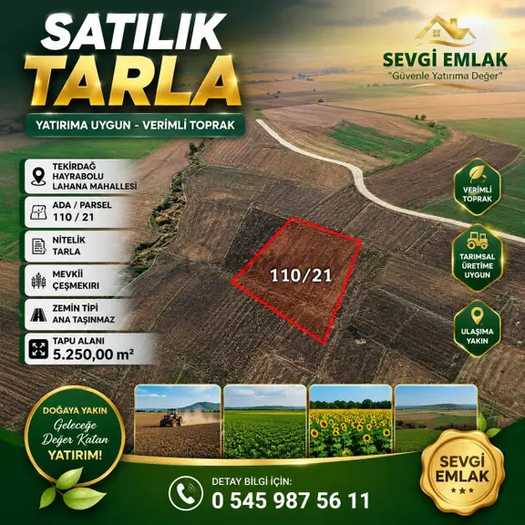 Hayrabolu Lahana'da Satılık 5250 M² Yatırımlık Tarla 1
