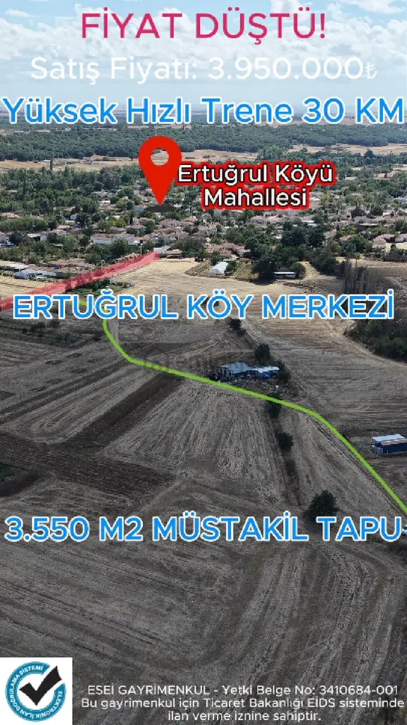 Lüleburgaz Ertuğrulda 3.550 M² Yatırımlık Tarla 1