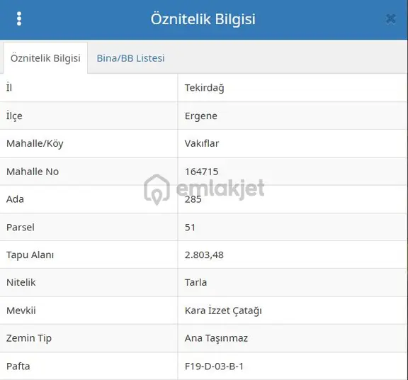 Tekirdağ Ergene Vakıflar Satılık Tarla 1