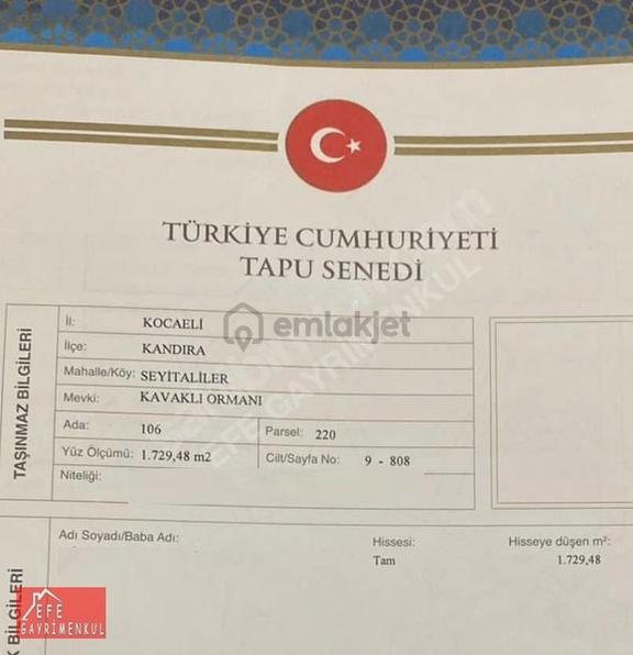 Kandıra Seyyitaliler'de 1.729m2 Resmi Yollu Müstakil Tapuluarazi 2