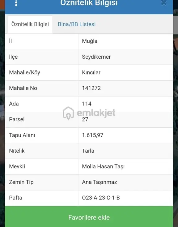 Seydikemer Yayla Kıncılarda Satılık1615m² Yatırımlık Parsel 2